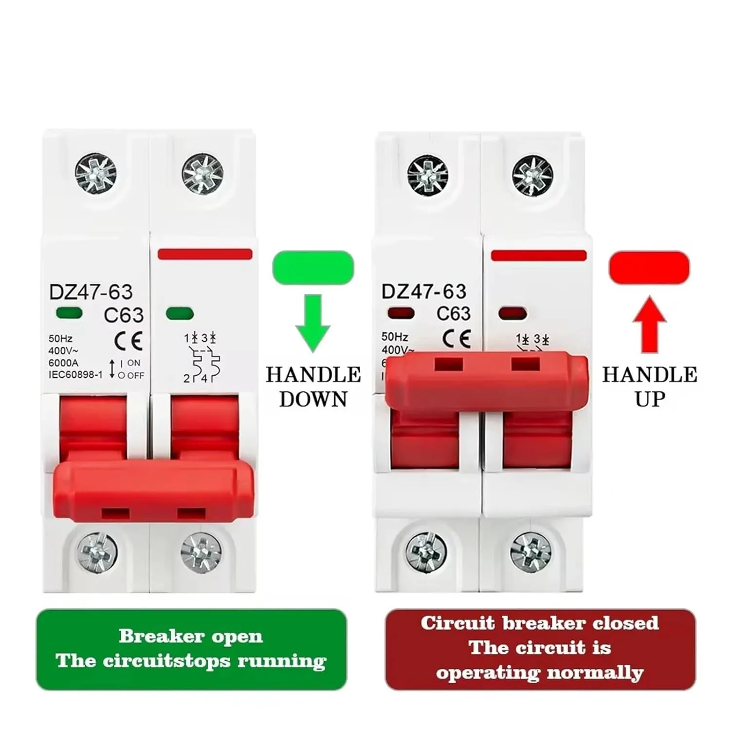 2P DZ47 AC 230/400V MCB C Type Circuit Breaker Overload Protection Short Circuit Protection Small Household Main Switch Din Rail(50A)