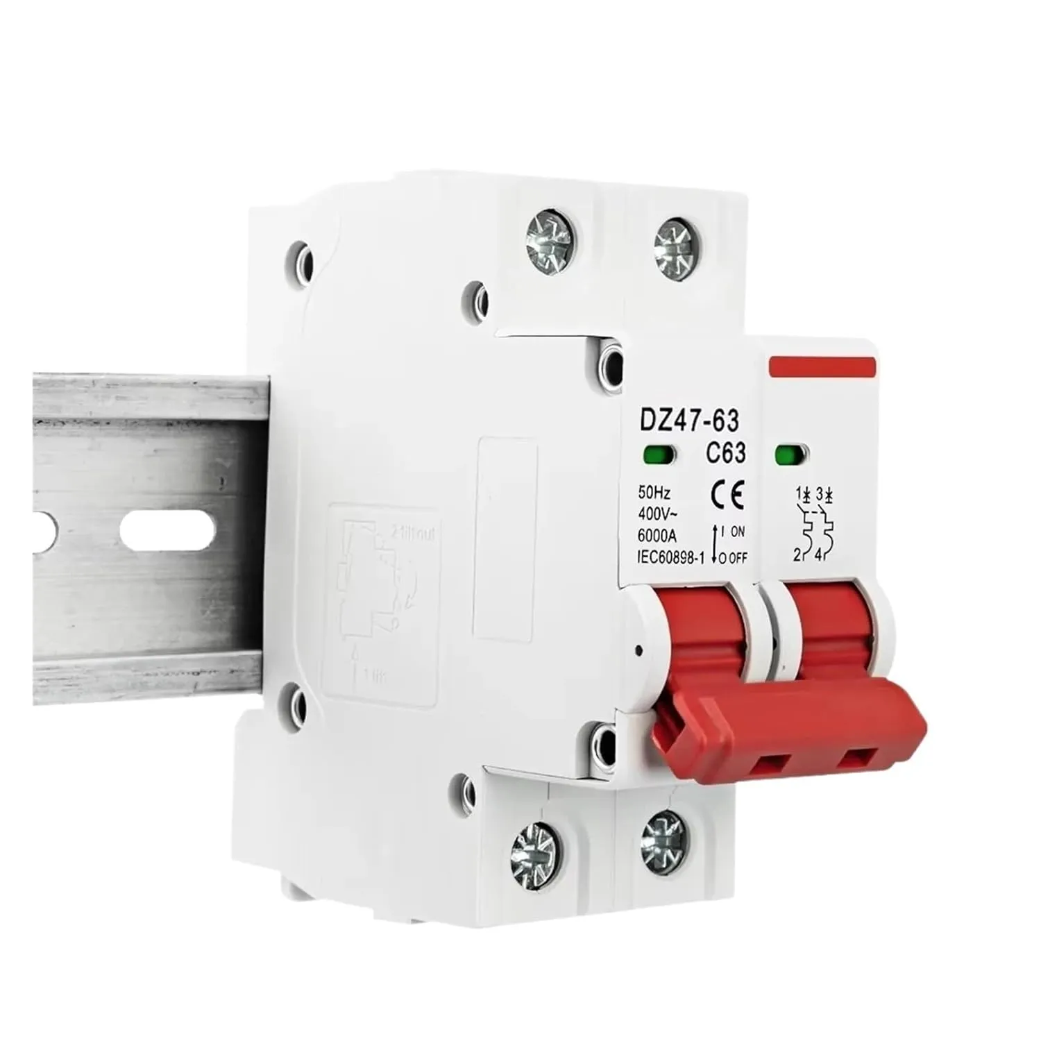 2P DZ47 AC 230/400V MCB C Type Circuit Breaker Overload Protection Short Circuit Protection Small Household Main Switch Din Rail(50A)