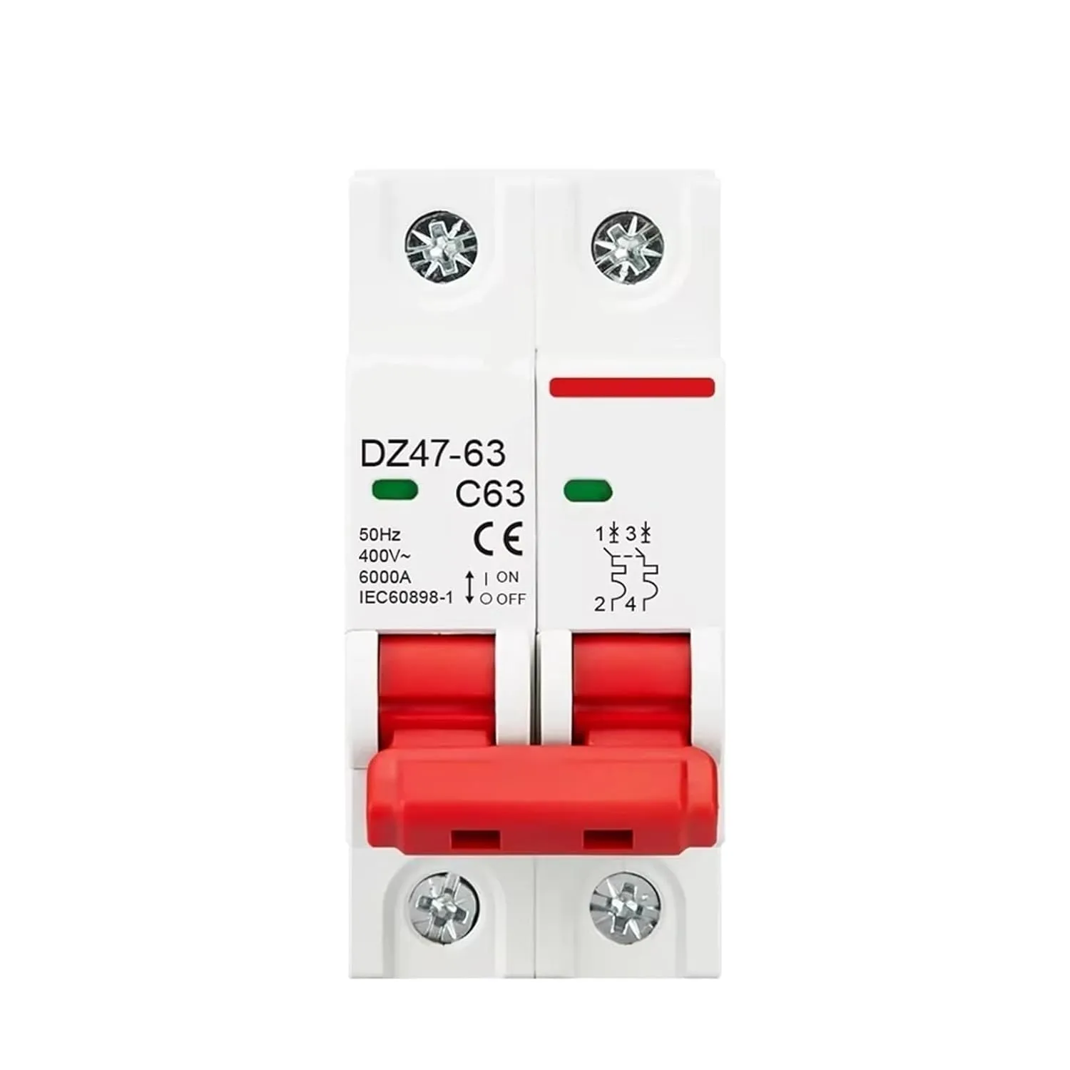 2P DZ47 AC 230/400V MCB C Type Circuit Breaker Overload Protection Short Circuit Protection Small Household Main Switch Din Rail(50A)