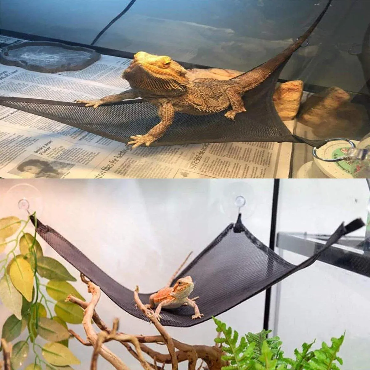 2x Reptile Hammock for Small Large Bearded Dragon Lizard Reptile Snakes Black