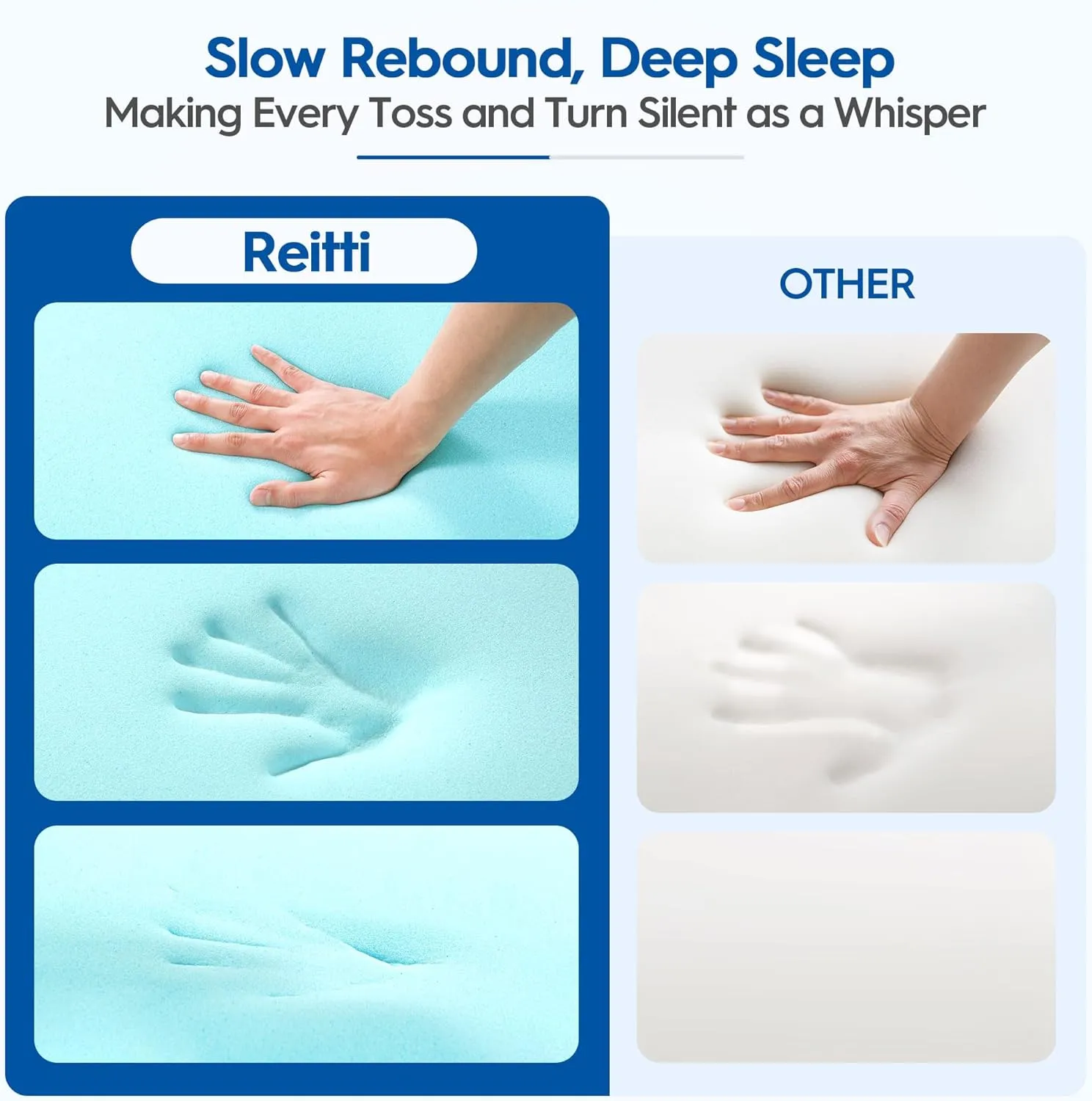 3 Inch Memory Foam Mattress Topper Queen Size for Pressure Relief, Gel Bed Topper Pad with Bamboo Cover, Soft & Breathable