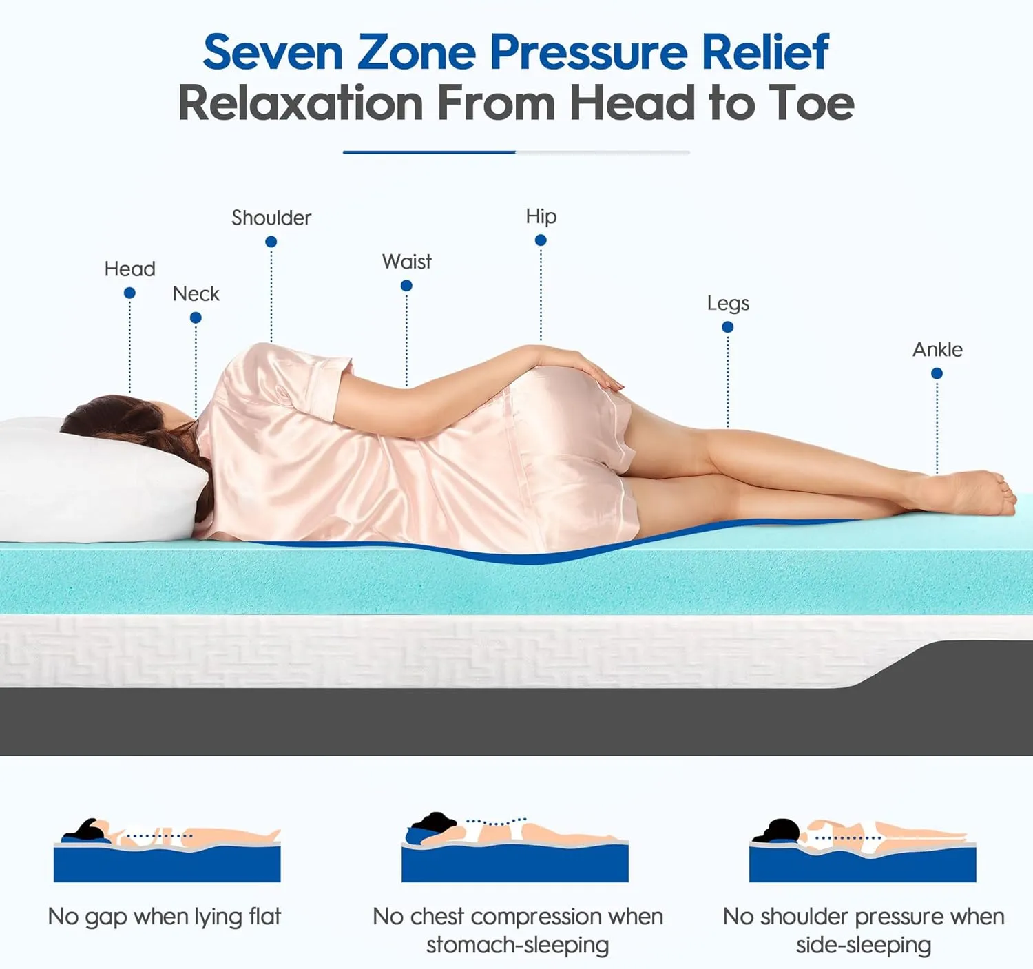 3 Inch Memory Foam Mattress Topper Queen Size for Pressure Relief, Gel Bed Topper Pad with Bamboo Cover, Soft & Breathable