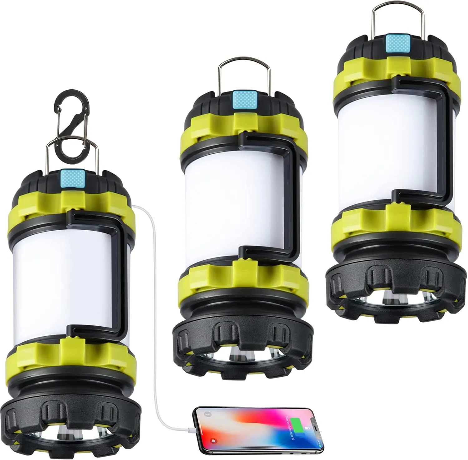 3 Pack Camping Lantern, Outdoor LED Camping Light, Rechargeable Flashlights with 1000LM, 6 Modes, 4000mAh Power Bank, IPX5 Waterproof Portable Emergency Camp Light for Hurricane Hiking - Green