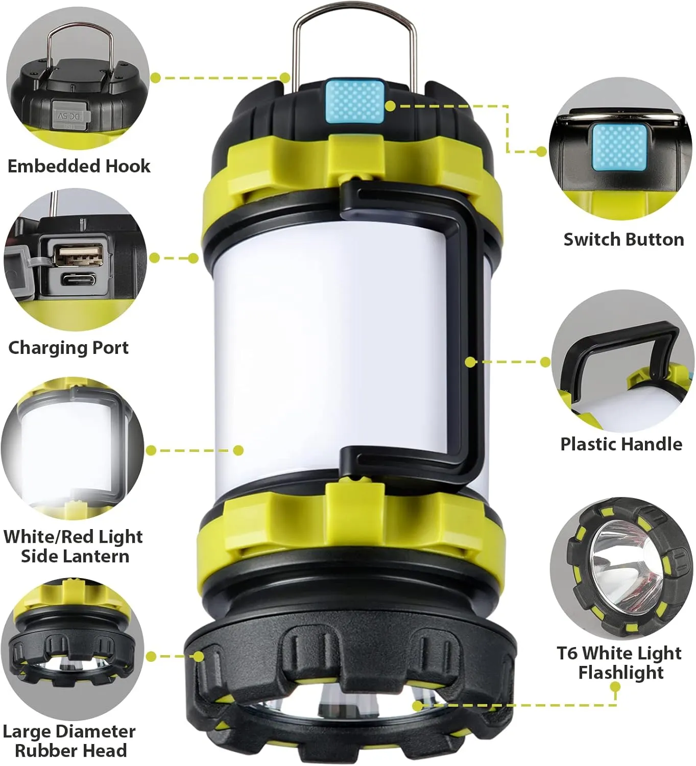 3 Pack Camping Lantern, Outdoor LED Camping Light, Rechargeable Flashlights with 1000LM, 6 Modes, 4000mAh Power Bank, IPX5 Waterproof Portable Emergency Camp Light for Hurricane Hiking - Green