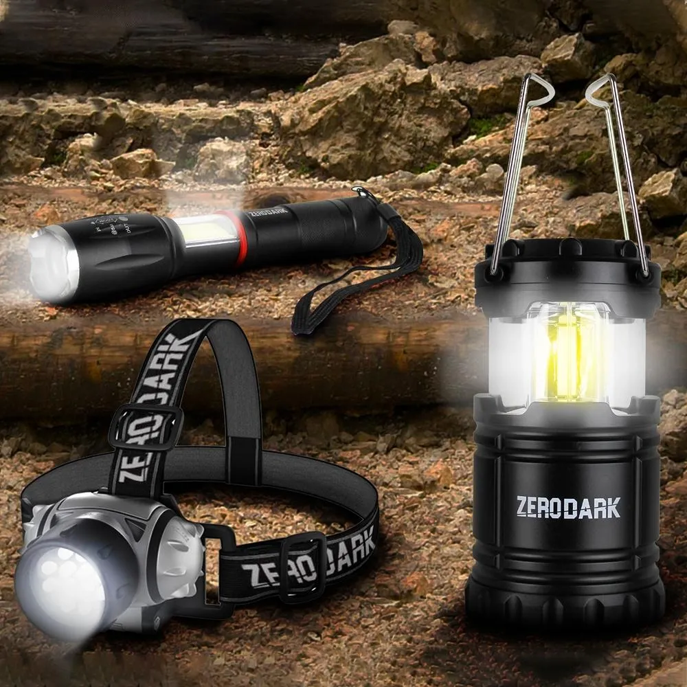 3-Piece ZeroDark Headlamp and Set: Lantern Flashlight, Super special Versatile collection Tactical