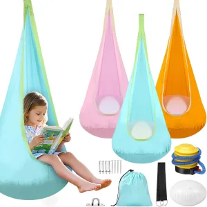 3 Set Kids Pod Swing Seat Child Hanging Hammock Swing Chair with Inflatable Pillow Sensory Chair with Pocket for Kids Outdoor and Indoor Use
