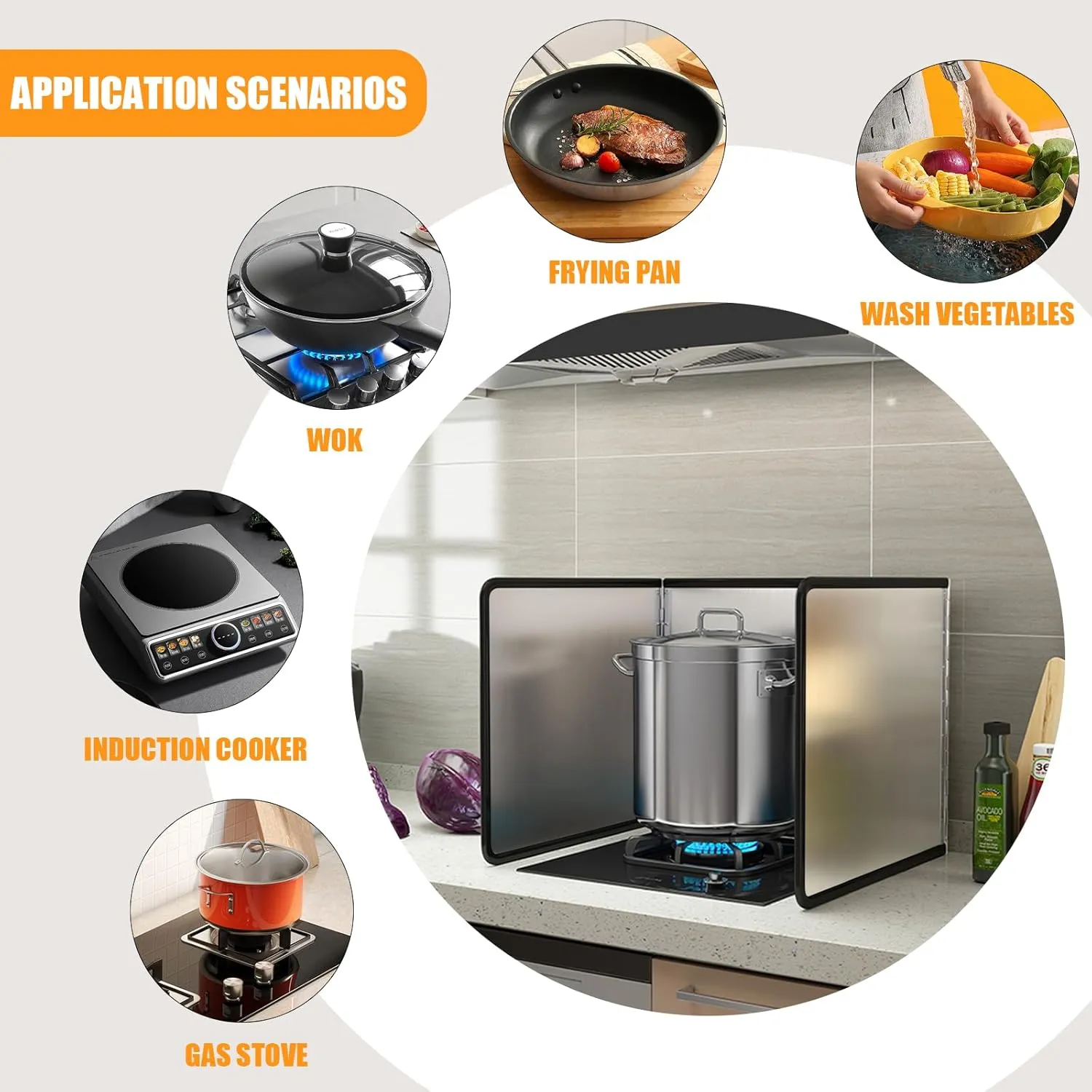 3 Sided Foldable Stove Splatter Guard for Frying Stainless Steel Oil Splatter Screens Easy to Clean Kitchen Backsplash Protector For Stove Top Wall Gas Range Frying Pan Camping, M