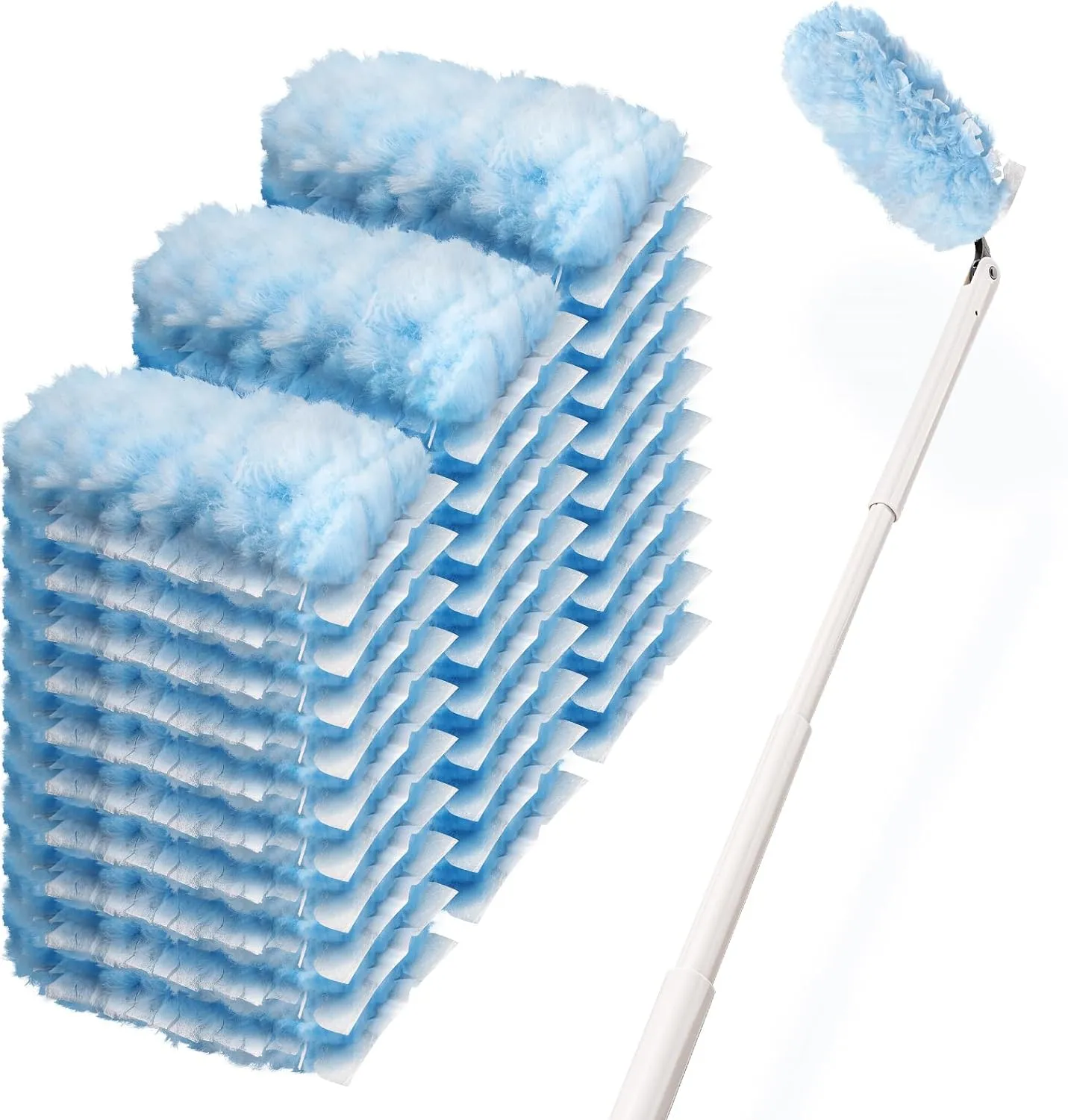 30 Count Heavy Duty Duster Refills with 3 ft Extendable Handle Starter Kit, Disposable Microfiber Feather Dusters for Cleaning Home