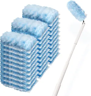 30 Count Heavy Duty Duster Refills with 3 ft Extendable Handle Starter Kit, Disposable Microfiber Feather Dusters for Cleaning Home