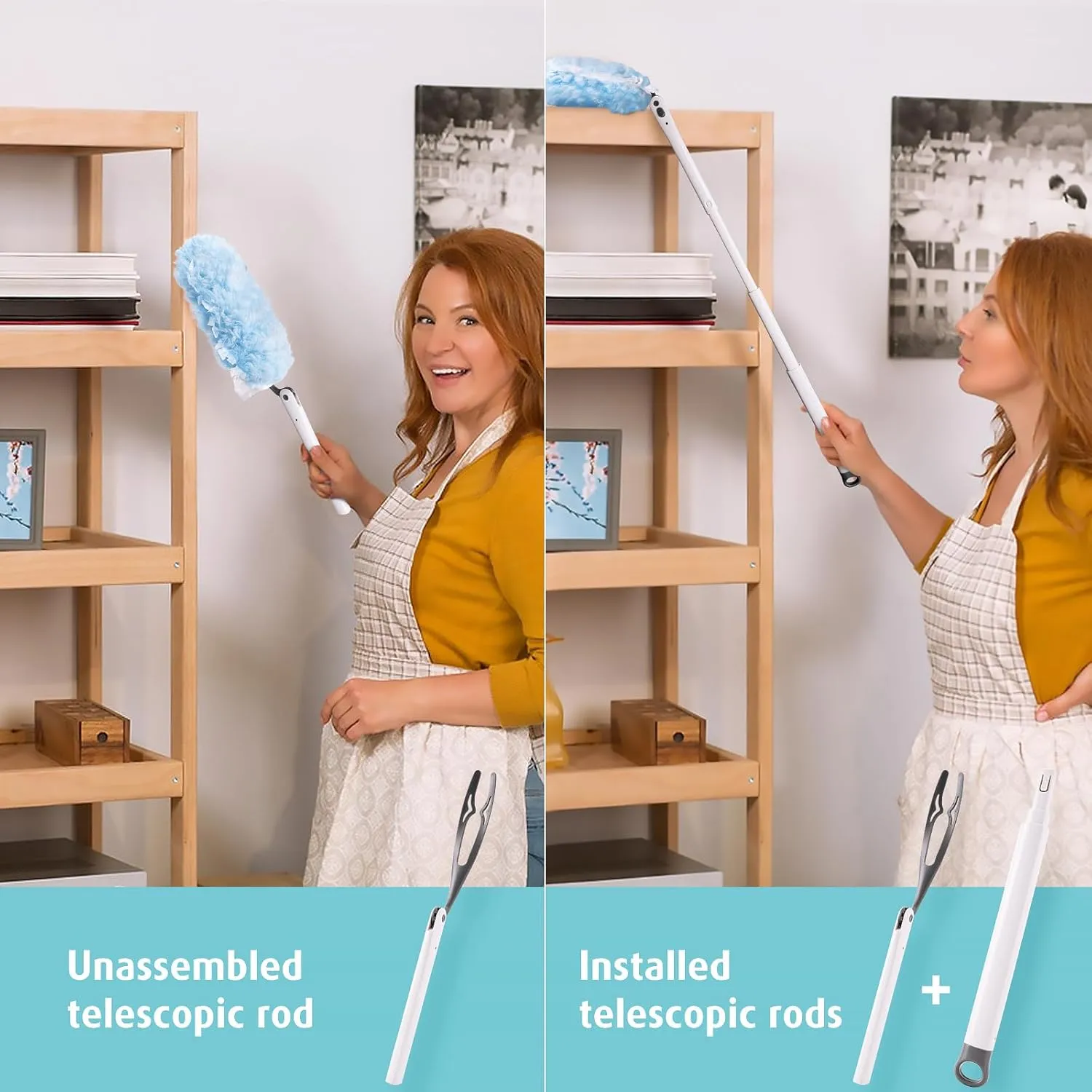 30 Count Heavy Duty Duster Refills with 3 ft Extendable Handle Starter Kit, Disposable Microfiber Feather Dusters for Cleaning Home