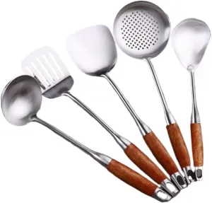304 Stainless Steel Cooking Spatulas Spoons 5 Pieces Sets Cooking Utensils Draining Spoons Kitchen Cookware Gadgets