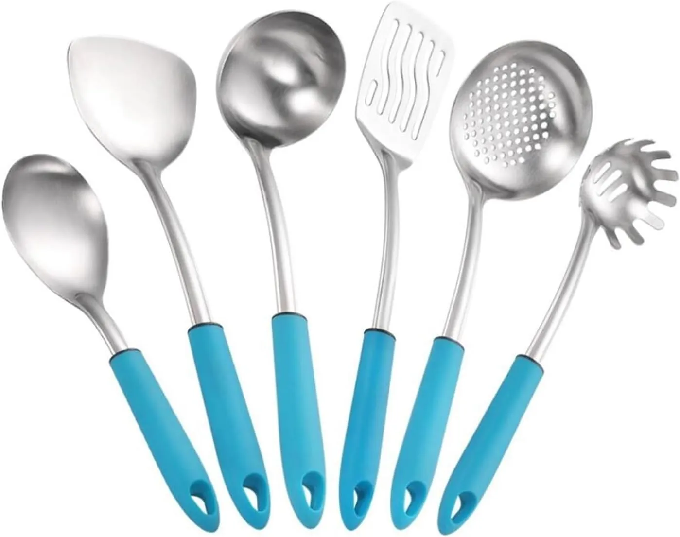 304 Stainless Steel Cooking Spoons Spatulas Cooking Utensils 6 Pieces Sets Gadgets Kitchen Cookware (Size : Blue)