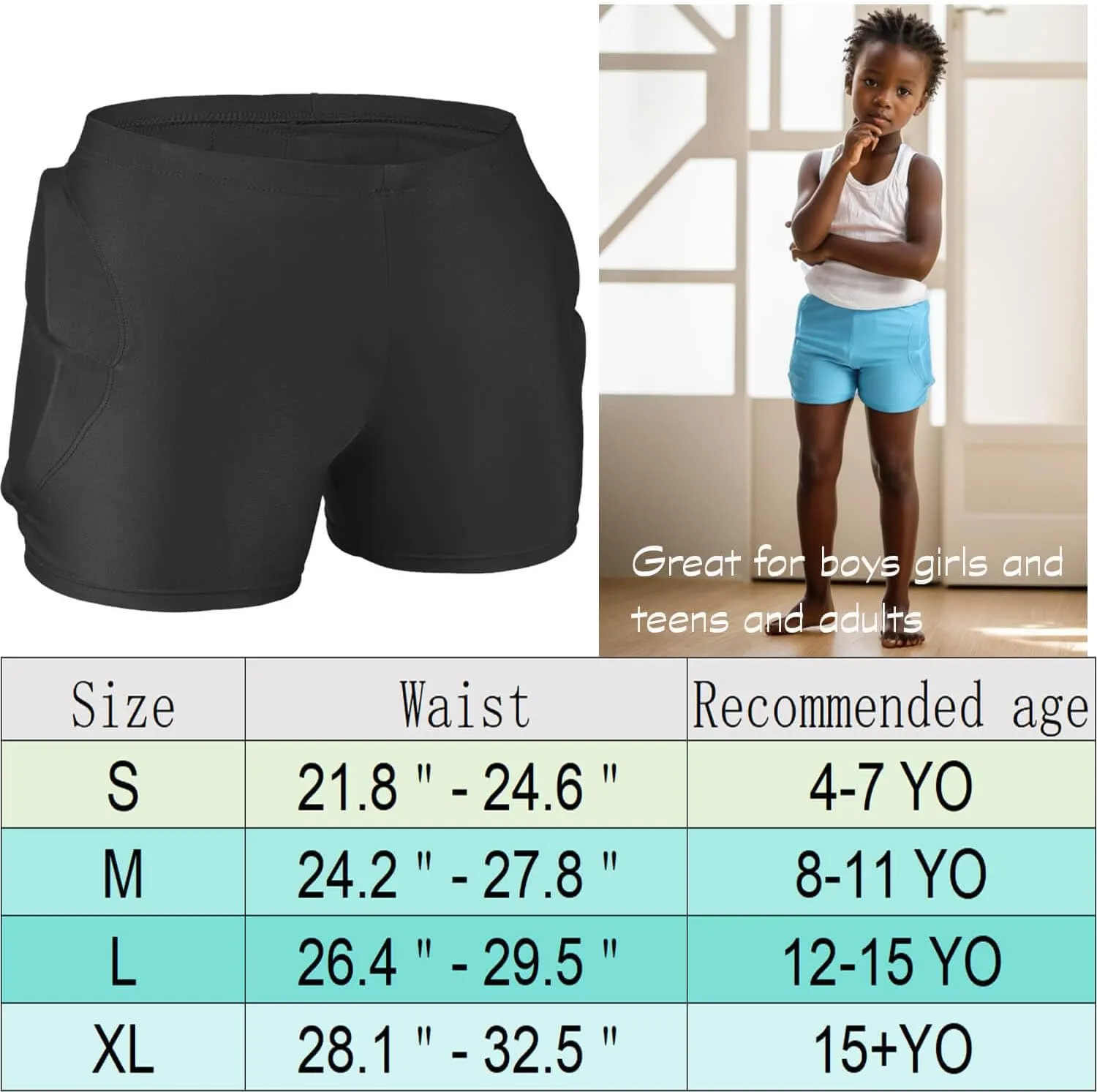 3D Hip Protective Pads Ski Pants-Thickened EVA Skateboard Crash Pad for Skating，Protective Padded Shorts for HIPS Tail Bone