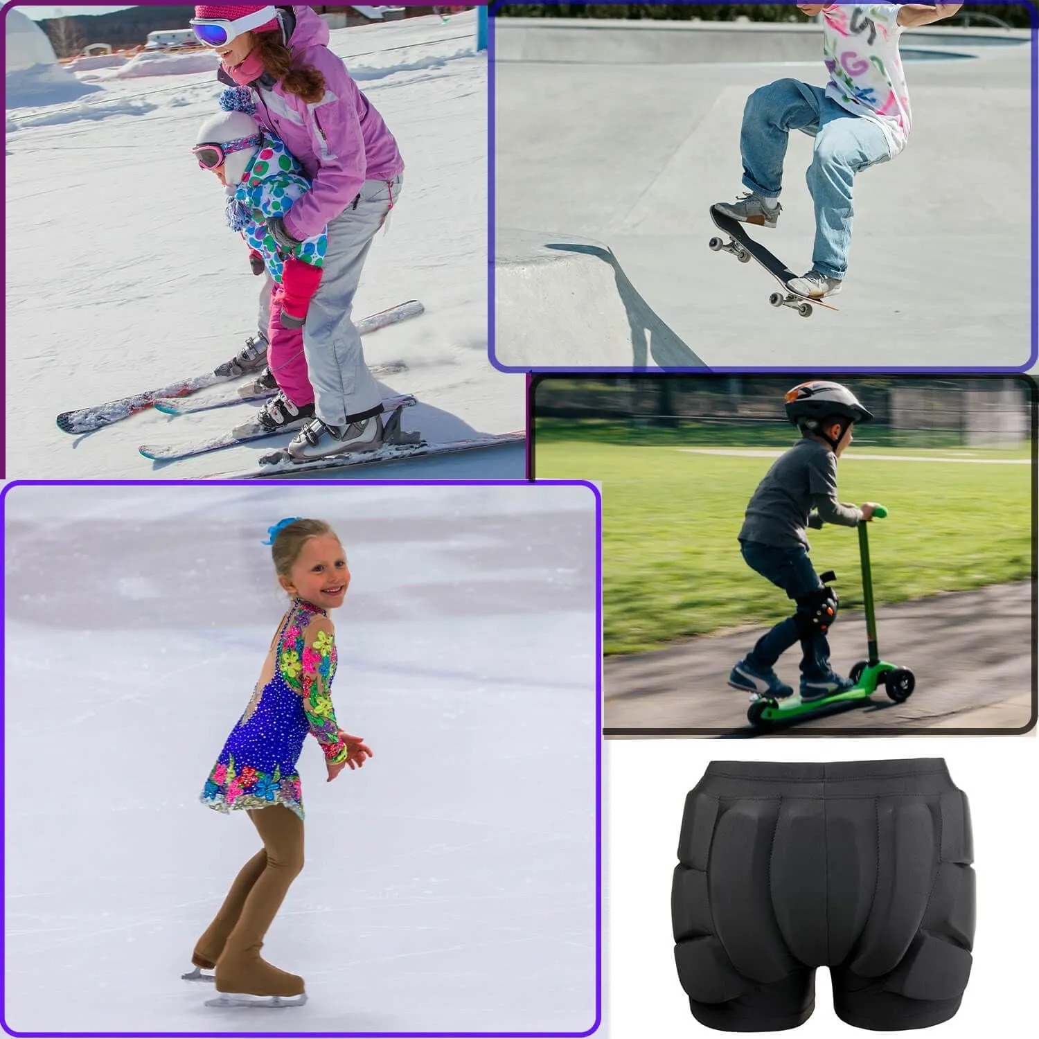 3D Hip Protective Pads Ski Pants-Thickened EVA Skateboard Crash Pad for Skating，Protective Padded Shorts for HIPS Tail Bone