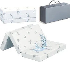 3" Trifold 38"x26" Mini Crib Mattress Topper, Waterproof Breathable Soft Cover, Portable Mini Mattress Pad with Carry Bag, High Density Medium Firm Foam