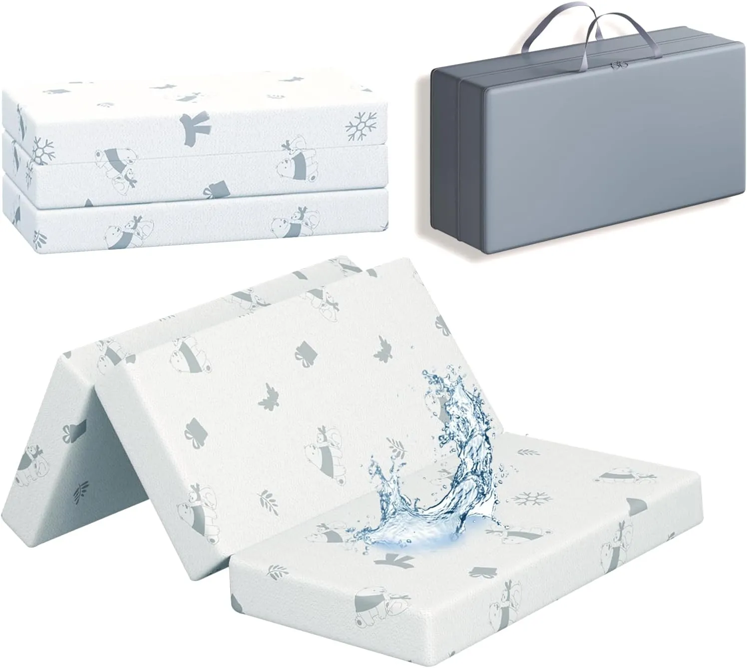 3" Trifold 38"x26" Mini Crib Mattress Topper, Waterproof Breathable Soft Cover, Portable Mini Mattress Pad with Carry Bag, High Density Medium Firm Foam