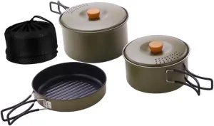 3X Camping Cooking Set Stainless Steel Pots and Pans Outdoor Cook Gear with Storage Bag for BBQ Backpacking, Green