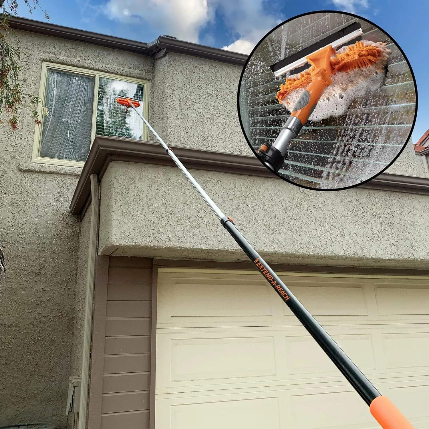 4-12 ft Window Washing Kit with Extension Pole (20  Foot Reach) // Window Cleaning Tool & Window Washer Squeegee with Telescopic Extension Pole // Best Indoor Outdoor Window Washing Equipment