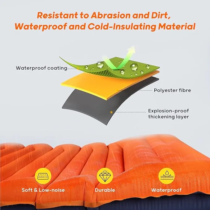 4-Inch-Thick Double Sleeping Pad for Camping, Strong Support Camping Mattress with Built-in Foot Pump, Lightweight Inflatable Sleeping Mat 2 Person for Backpacking, Hiking, Outdoors