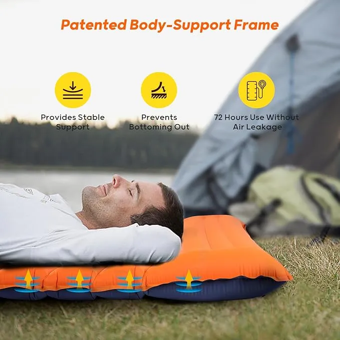 4-Inch-Thick Double Sleeping Pad for Camping, Strong Support Camping Mattress with Built-in Foot Pump, Lightweight Inflatable Sleeping Mat 2 Person for Backpacking, Hiking, Outdoors