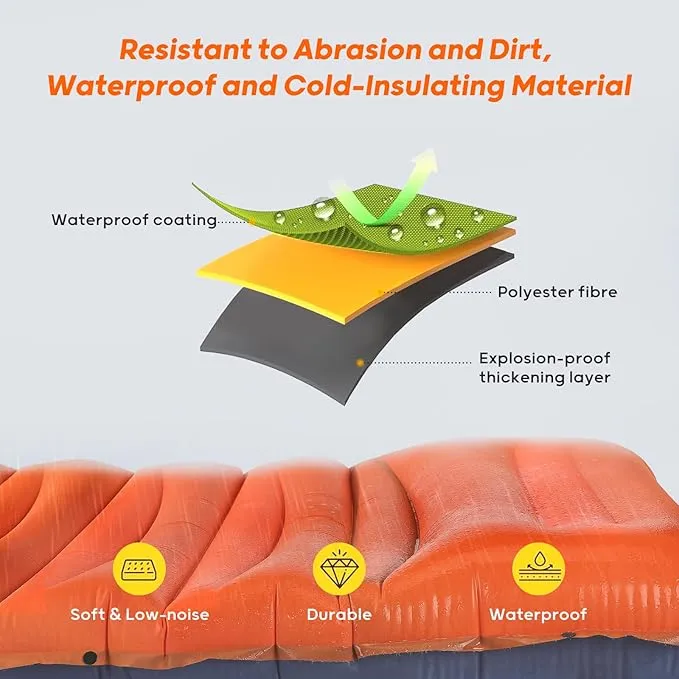 4-Inch-Thick Sleeping Pad for Camping, Strong Support Camping Mattress with Built-in Foot Pump, Lightweight Inflatable Sleeping Mat for Backpacking, Hiking, Outdoors