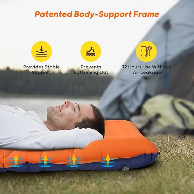 4-Inch-Thick Sleeping Pad for Camping, Strong Support Camping Mattress with Built-in Foot Pump, Lightweight Inflatable Sleeping Mat for Backpacking, Hiking, Outdoors
