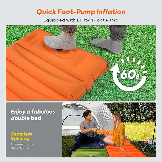 4-Inch-Thick Sleeping Pad for Camping, Strong Support Camping Mattress with Built-in Foot Pump, Lightweight Inflatable Sleeping Mat for Backpacking, Hiking, Outdoors