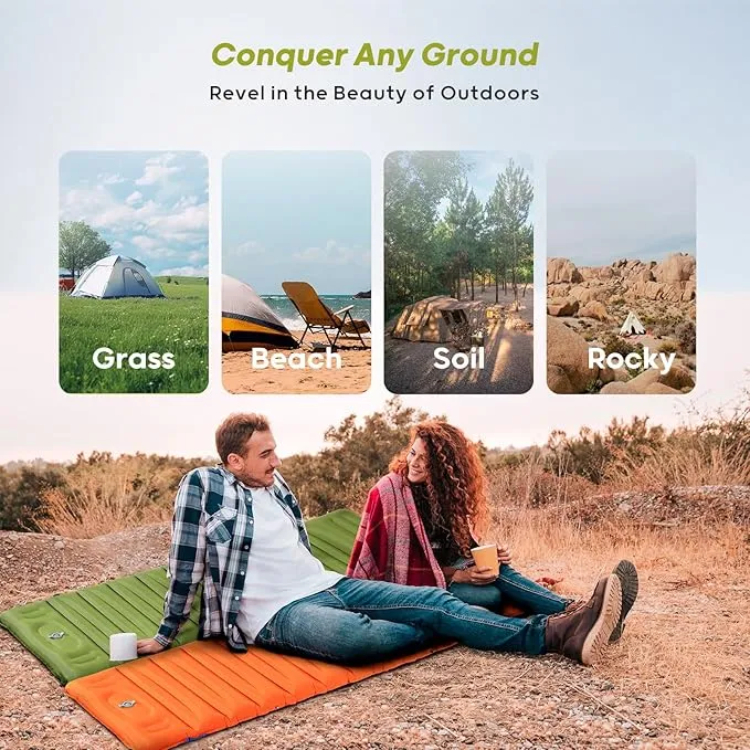 4-Inch-Thick Sleeping Pad for Camping, Strong Support Camping Mattress with Built-in Foot Pump, Lightweight Inflatable Sleeping Mat for Backpacking, Hiking, Outdoors