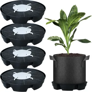 4 Pcs Self-Watering Plant Saucers for Indoors, Plastic Plant Saucer Stand Auto Watering System Fabric Pot Base, Plant Water Catcher Drip Tray Flower Pot Saucers for Greenhouse Grow Tents Grow Bags