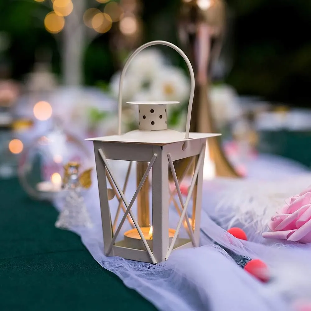 4 Pcs Tealight Lanterns Hanging Candle Holder, Metal Mini Decorative Led Tea Light Candleholder Decoration for Birthday Parties Wedding Centerpiece Relaxing Spa Setting (White, 4 Pcs)