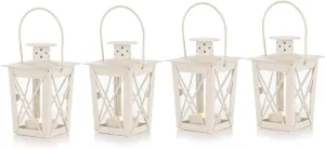 4 Pcs Tealight Lanterns Hanging Candle Holder, Metal Mini Decorative Led Tea Light Candleholder Decoration for Birthday Parties Wedding Centerpiece Relaxing Spa Setting (White, 4 Pcs)