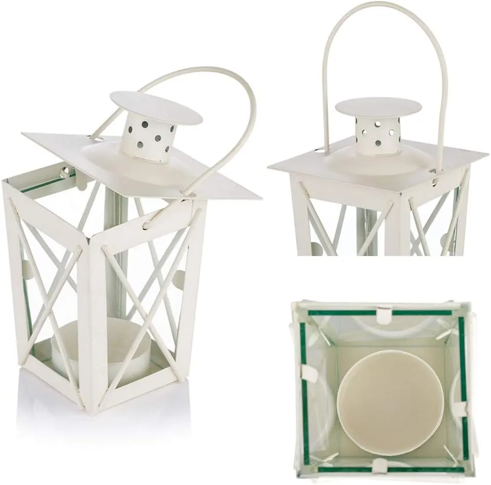 4 Pcs Tealight Lanterns Hanging Candle Holder, Metal Mini Decorative Led Tea Light Candleholder Decoration for Birthday Parties Wedding Centerpiece Relaxing Spa Setting (White, 4 Pcs)