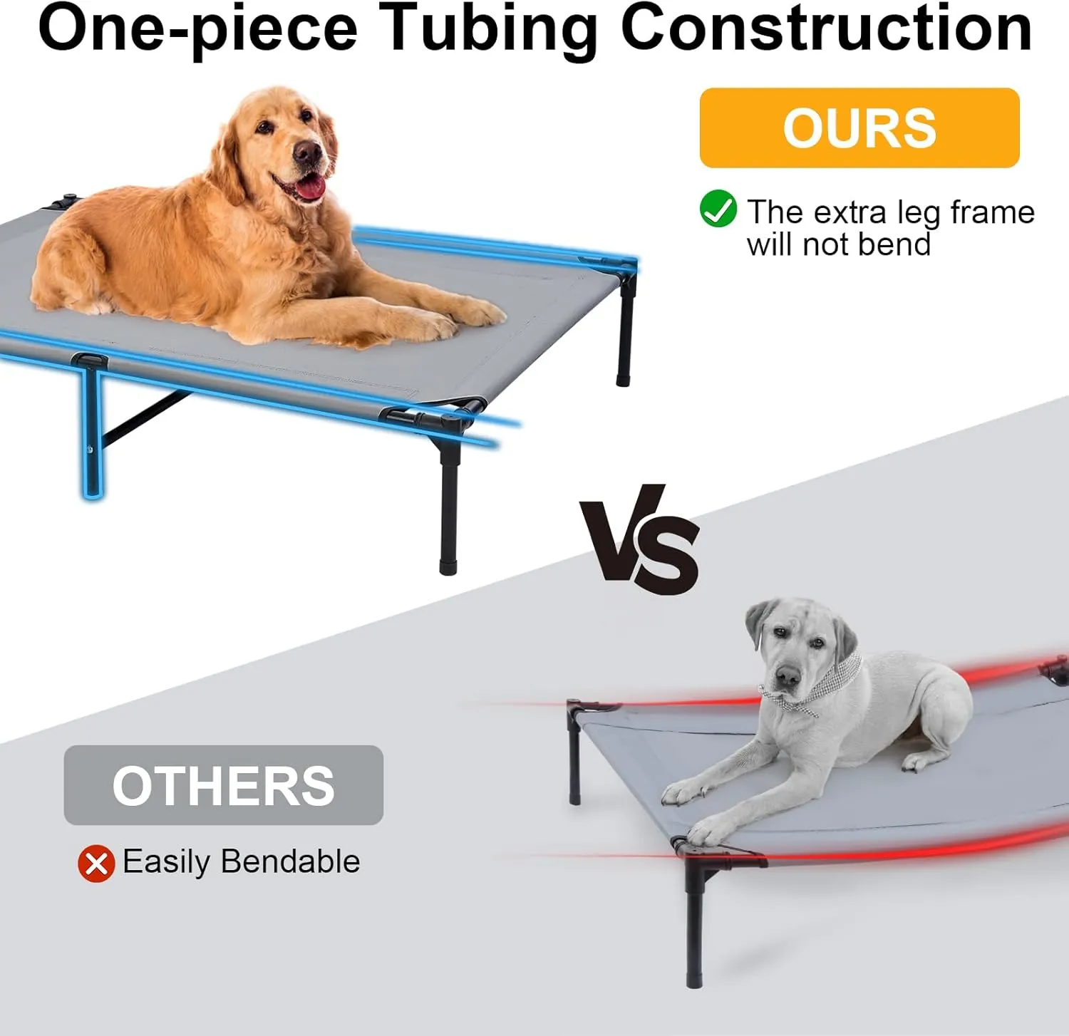 42'' Outdoor Elevated Dog Bed with Canopy, Raised Dogs Bed with Six Support Feet,Breathable Cooling Dog Cot Beds Medium Large Size Dogs,Outdoor Pet Hammock Beds,Outside Pet Beds with 4 Ice Pack(Large)