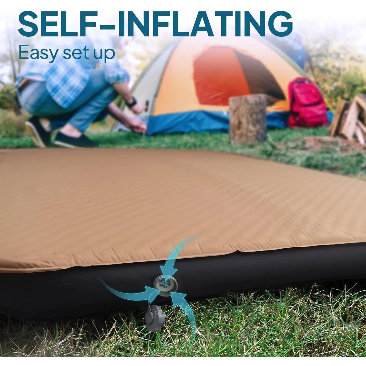 4.5” Thick Self-Inflating Sleeping Pad – Solid Foam Camping Mattress