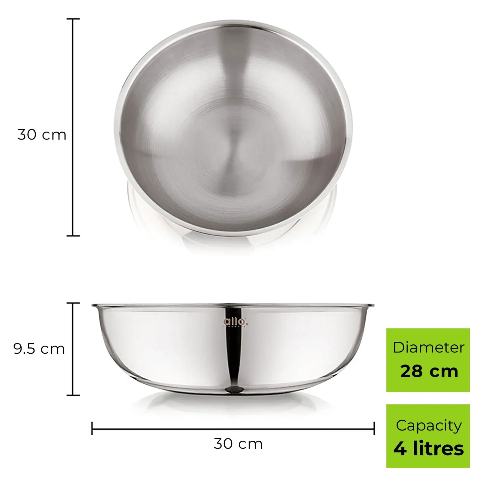 4L Allo CookSafe TriPly Tasla | Stainless Steel | Induction Friendly | 28 cm