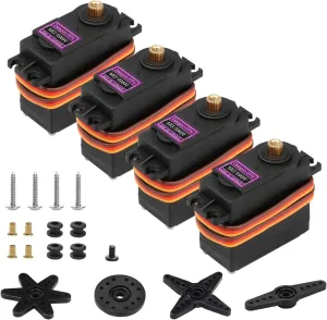4Pcs MG996R 55G Micro Servo Motor Metal Geared Motor Kit for RC Car Robot Helicopter, Mini Servos for Arduino Project
