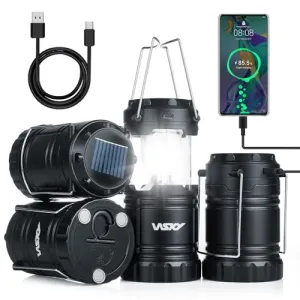 4pcs Solar Camping Lantern-Rechargeable LED Lights,Magnetic Base & Foldable Hanging Hook
