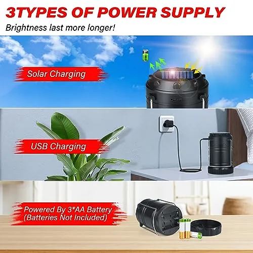 4pcs Solar Camping Lantern-Rechargeable LED Lights,Magnetic Base & Foldable Hanging Hook