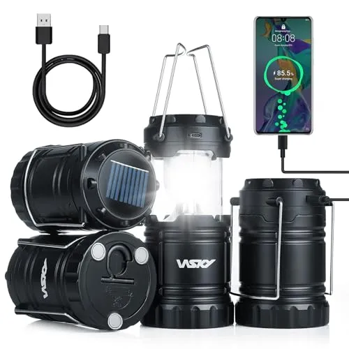 4pcs Solar Camping Lantern-Rechargeable LED Lights,Magnetic Base & Foldable Hanging Hook