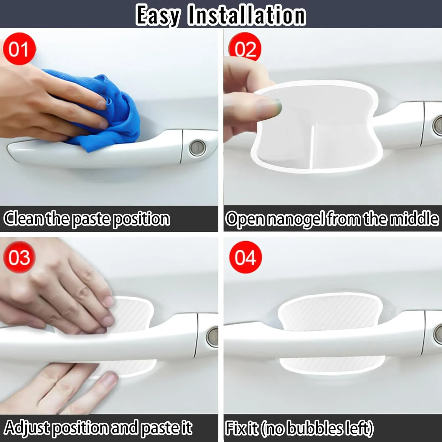4Pcs Universal 3D Carbon Fiber Car Door Handle Paint Scratch Protector Sticker Auto Door Handle Cups Protective Pad(M)