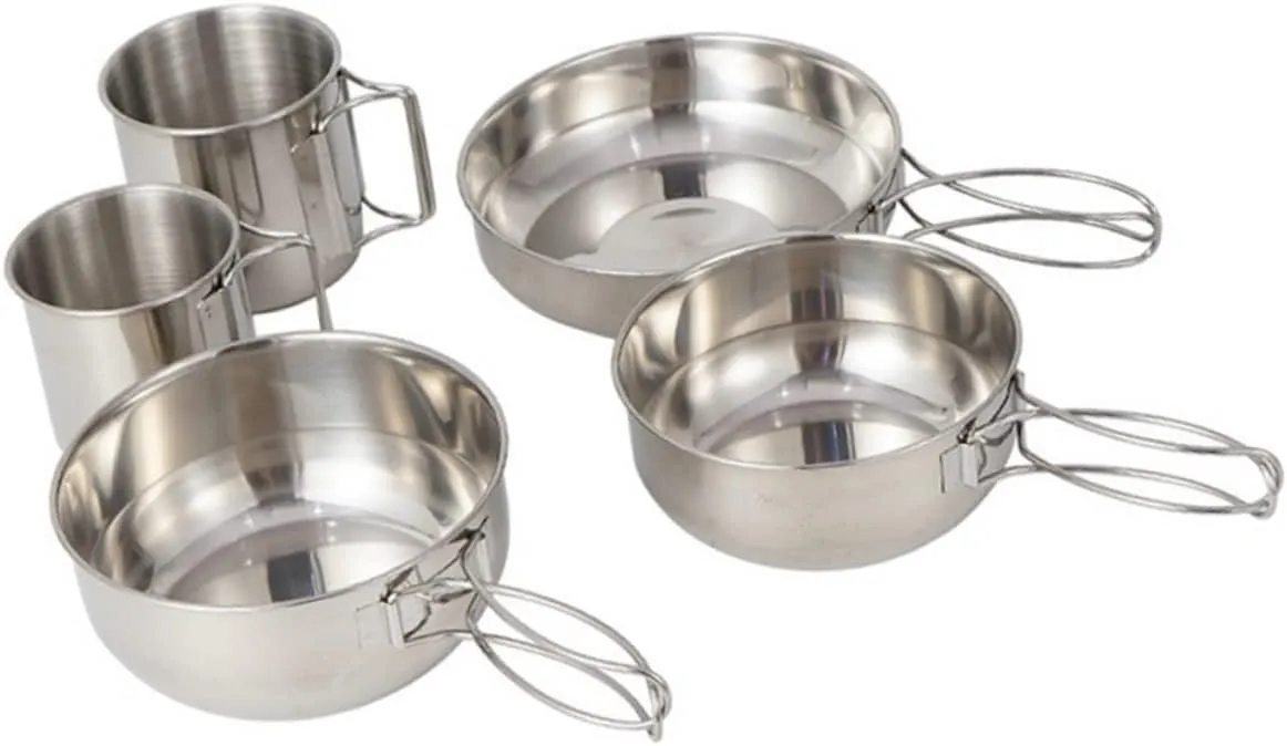5-Piece Stainless Steel Camping Tableware Set Cookware Pot Cup Bowl Set Outdoor Supplies Cooking Pot for Camping