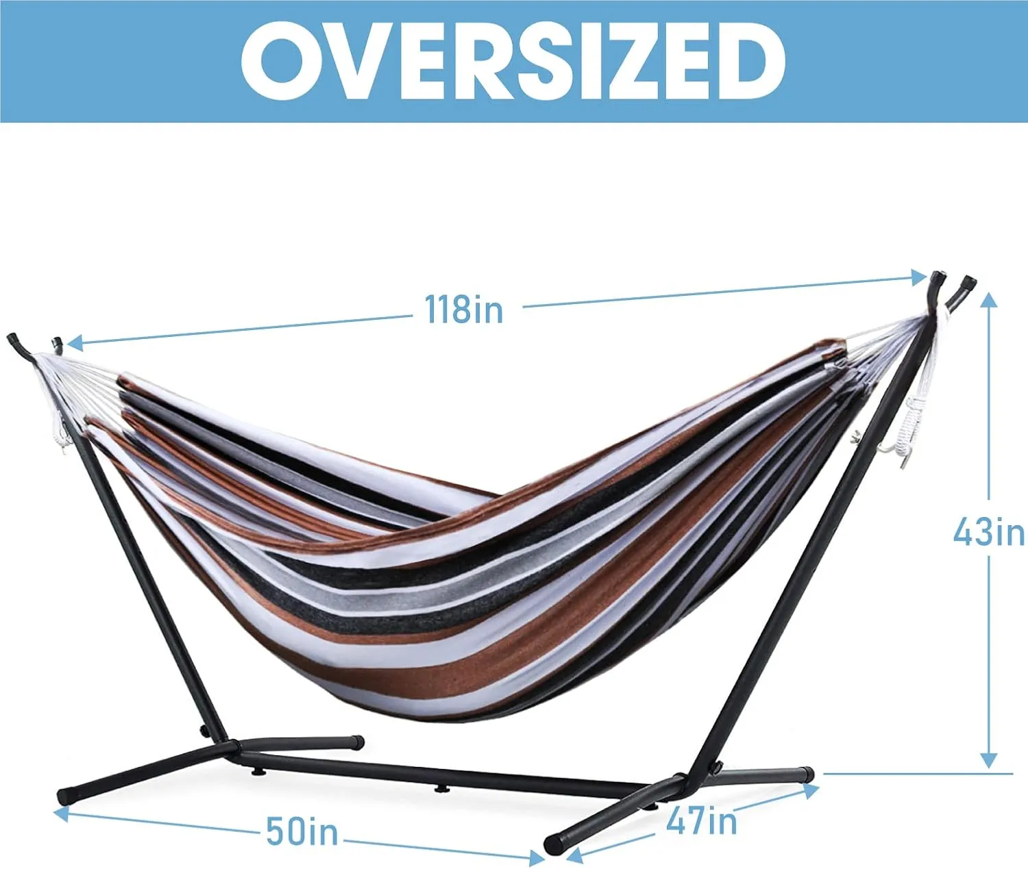 550lbs Capacity Double Hammock Adjustable Hammock Bed with 10ft Heavy Duty Steel Stand Includes Portable Carrying Case, Easy Set up