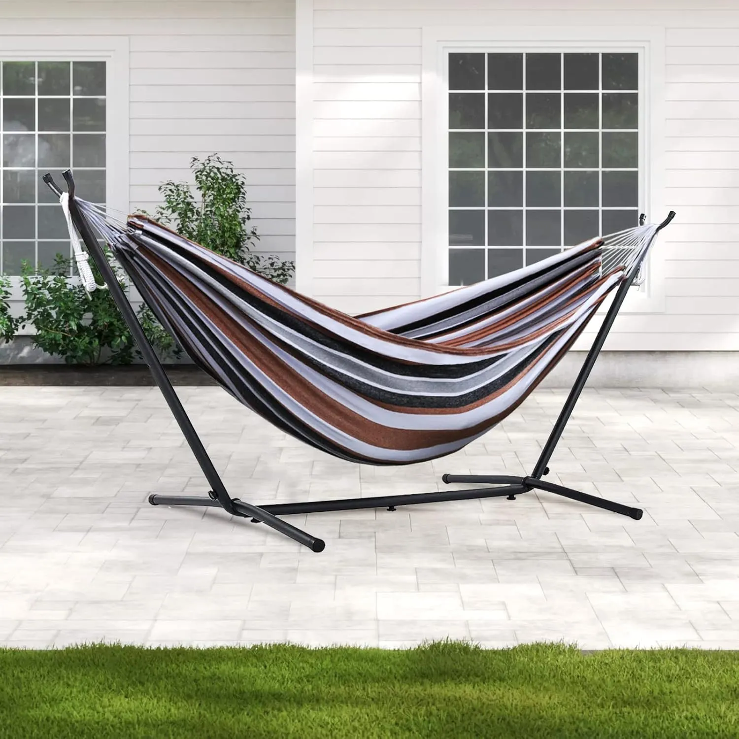 550lbs Capacity Double Hammock Adjustable Hammock Bed with 10ft Heavy Duty Steel Stand Includes Portable Carrying Case, Easy Set up