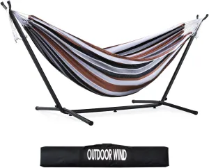 550lbs Capacity Double Hammock Adjustable Hammock Bed with 10ft Heavy Duty Steel Stand Includes Portable Carrying Case, Easy Set up