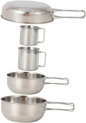 5Pcs Camping Tableware Set Stainless Steel Cups Pots for Fishing Picnics Bbqs and Outdoor Activities Lightweight Durable Easy to Carry Non Tipping Design