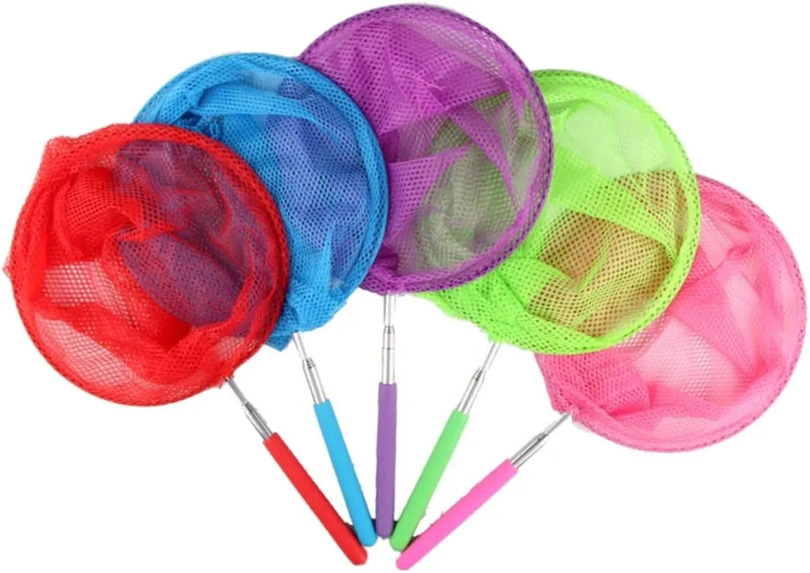 5pieces Colored Telescopic Insect Net Extendable Catching Nets for Mesh Toy for Boy Girl Fluorescent Green