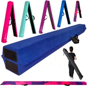6 FT / 8 FT / 9 FT Folding Gymnastics Beam Foam Balance Floor Beam - Extra Firm - Suede Cover - Anti Slip Bottom with Carry Bag for Kids/Adults Home Use