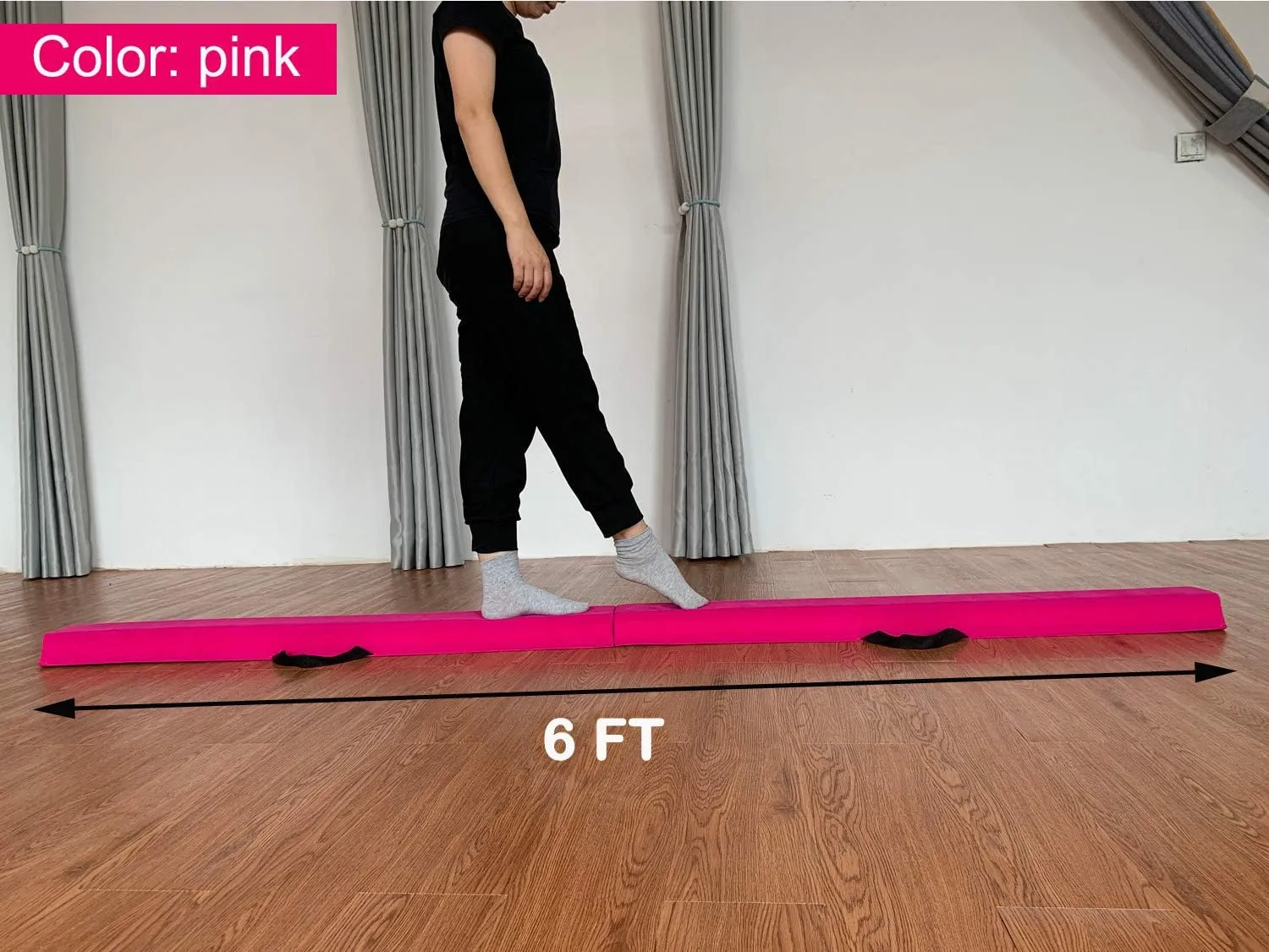 6 FT / 8 FT / 9 FT Folding Gymnastics Beam Foam Balance Floor Beam - Extra Firm - Suede Cover - Anti Slip Bottom with Carry Bag for Kids/Adults Home Use