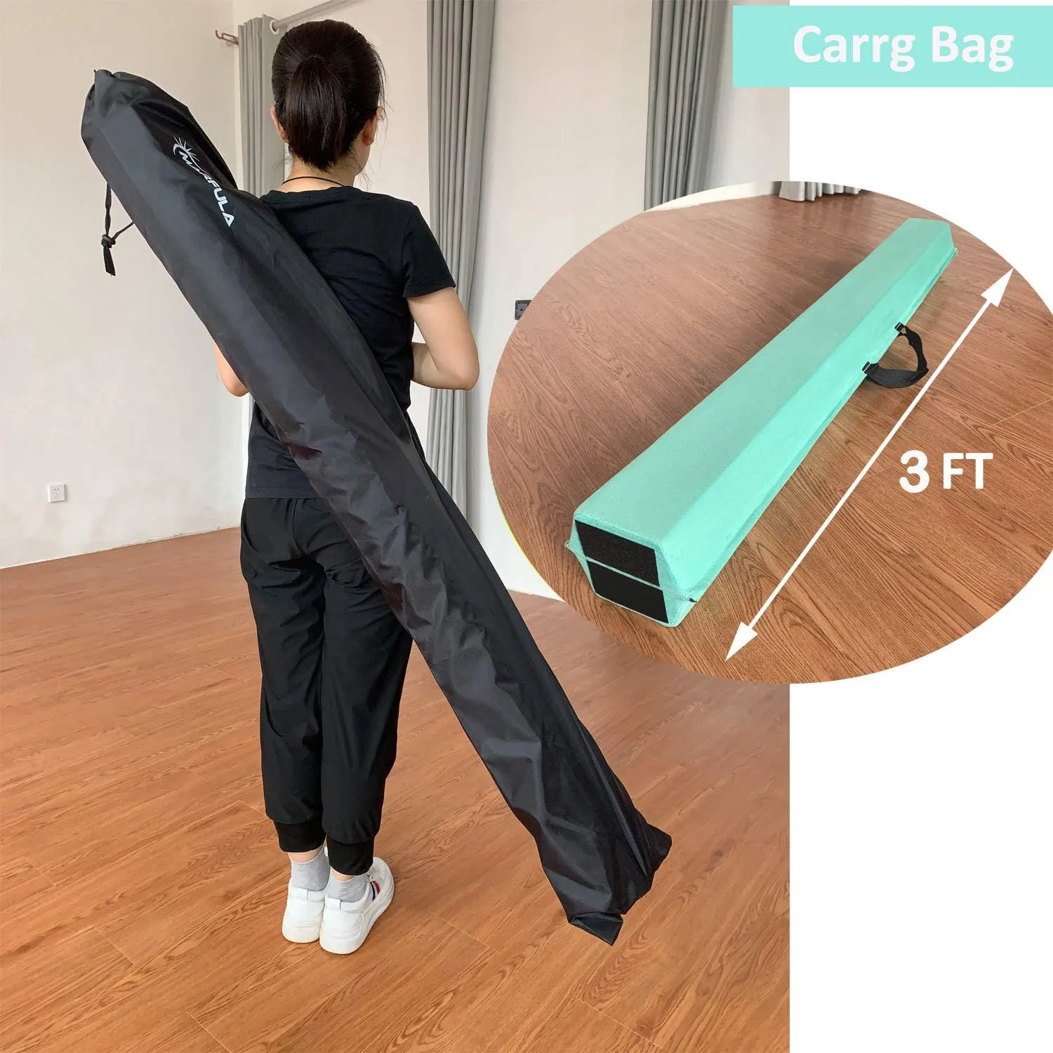 6 FT / 8 FT / 9 FT Folding Gymnastics Beam Foam Balance Floor Beam - Extra Firm - Suede Cover - Anti Slip Bottom with Carry Bag for Kids/Adults Home Use