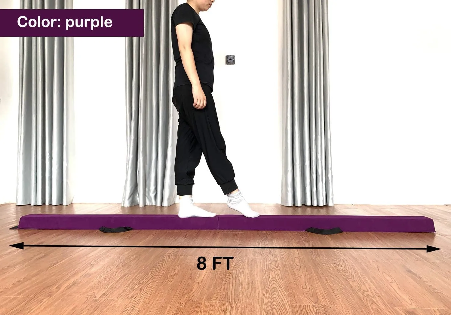 6 FT / 8 FT / 9 FT Folding Gymnastics Beam Foam Balance Floor Beam - Extra Firm - Suede Cover - Anti Slip Bottom with Carry Bag for Kids/Adults Home Use